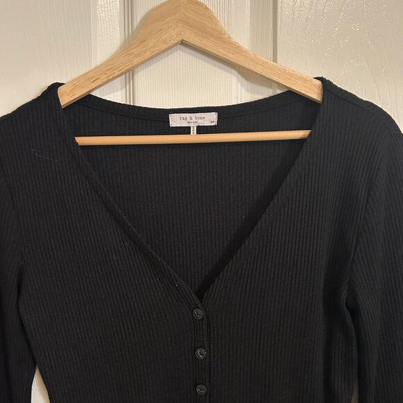 Rag & Bone The Knit Rib Cardigan Black Button Down Long Sleeve SZS Lightweight - Picture 5 of 10